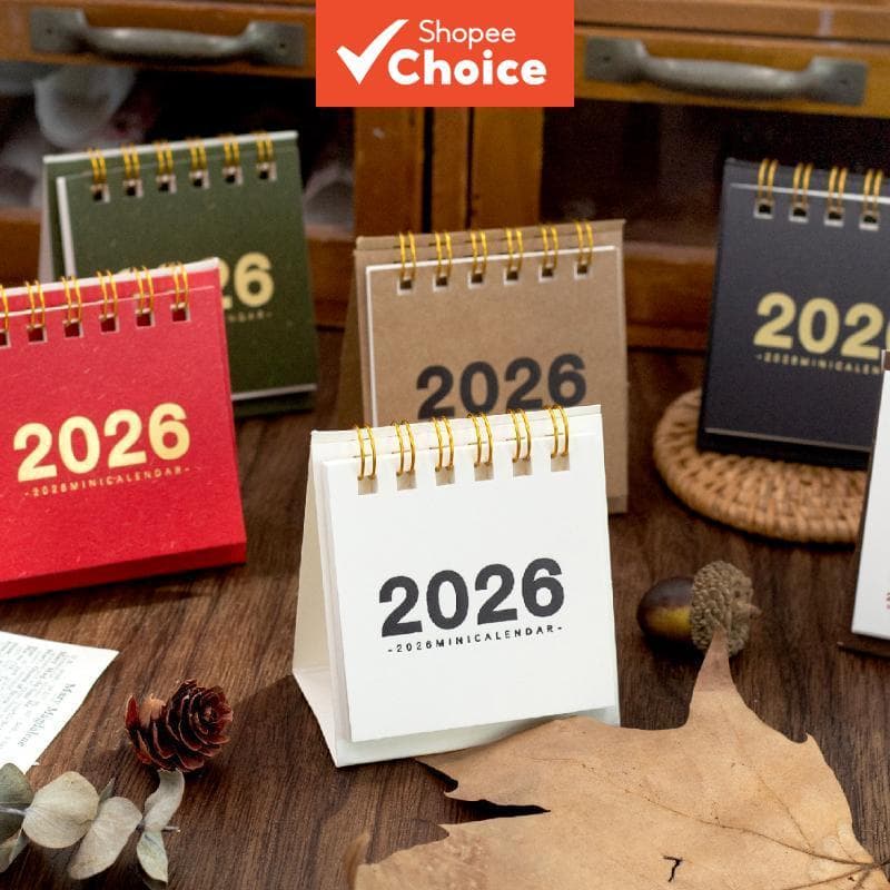 Sólido 2026 Cor Simples Mini Desktop Calendário Duplo Diário Agenda Planejador Anual Organizador