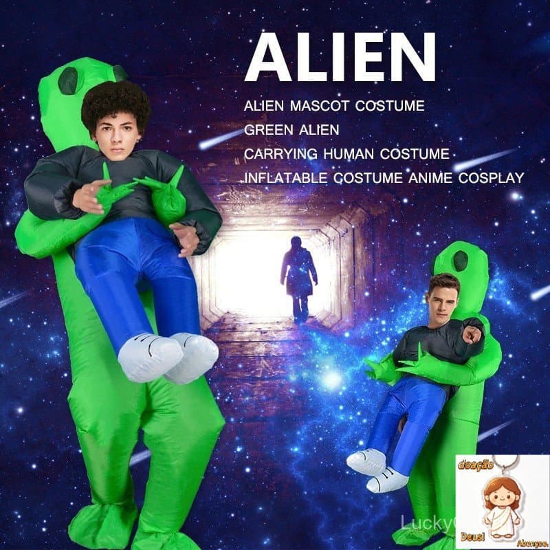 Purim Assustador Alienígena Verde Inflável Traje Cosplay Monstro Da Mascote Do Partido De Halloween Para Crianças Adulto