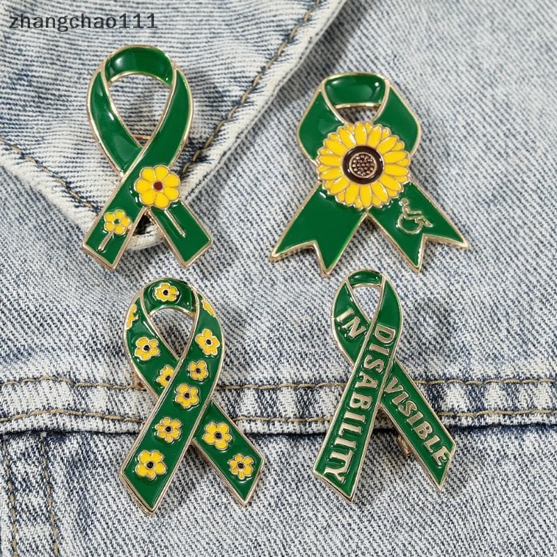[Z] Alfinetes De Lapela Com Tema De Fita Vermelha Padrão De Girassol , Broches Esmaltados Visíveis Para Pessoas Deficiên