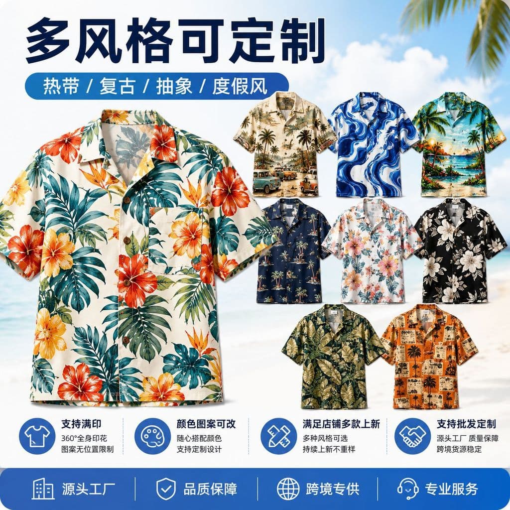 2026 Amazon Europeu Americano Camisa Masculina Havaí 3D Praia Estampa Casual Camisa Masculina Flor Manga Curta