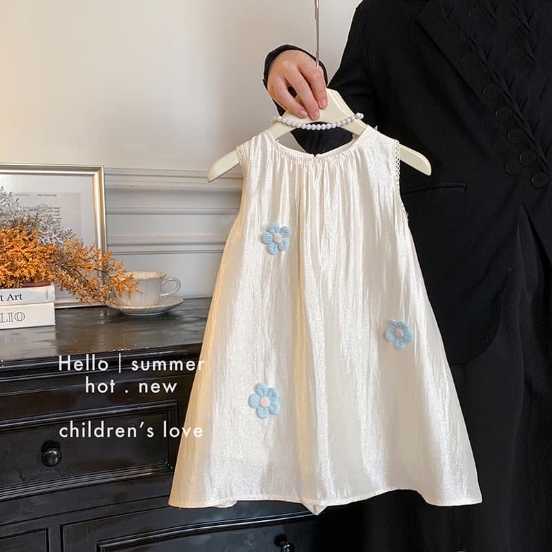 2026 meninas versão coreana vestido de verão sem mangas tridimensional flor grande arco saia bebê vestido de verão