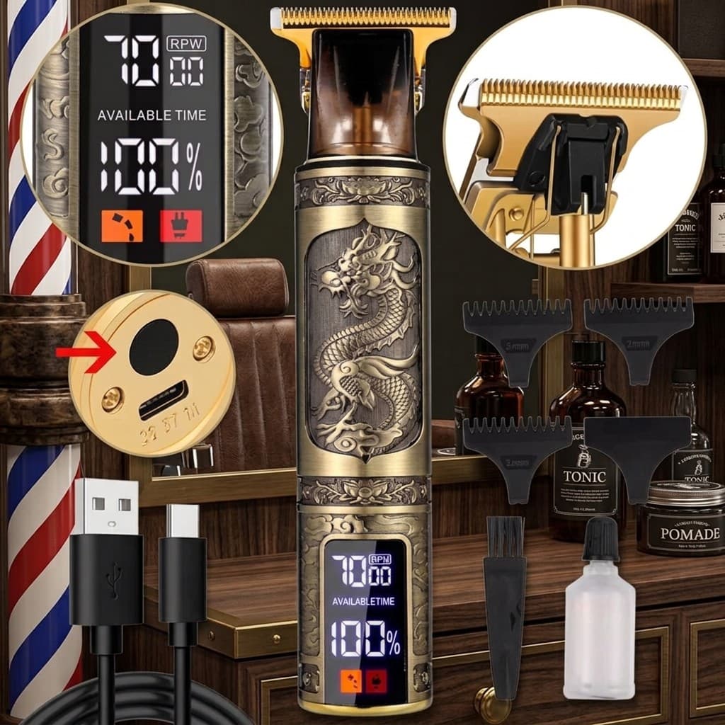 Aparador de Cabelo e Barba Máquina Profissional Display LCD Bivolt USB