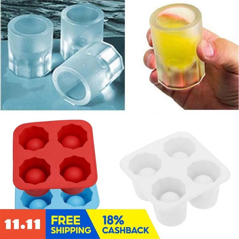 Molde De Cubo De Gelo De Silicone Em Forma De 4 Copos , Divertido Vidro , Bandeja Criativa De Verão , Produção Diy