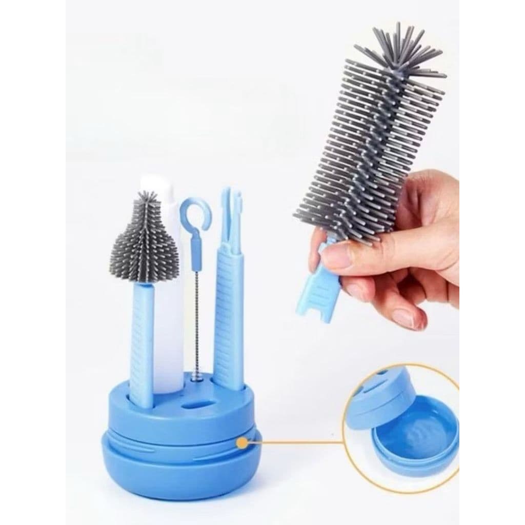 Kit Escovas de Higiene 4 em 1 Para Lavar Copo, Garrafa, Mamadeira e Canudo Escova de Limpeza Portátil para Viagem