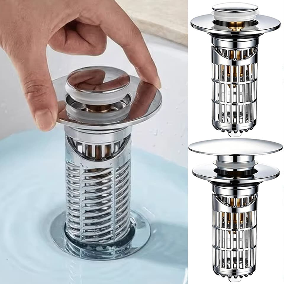 [BR] Plugue De Drenagem Pop-up Para Lavatório-Rolha De Banheiro-Coletor De Resíduos De Cabelo-À Prova De Odor-Filtro De