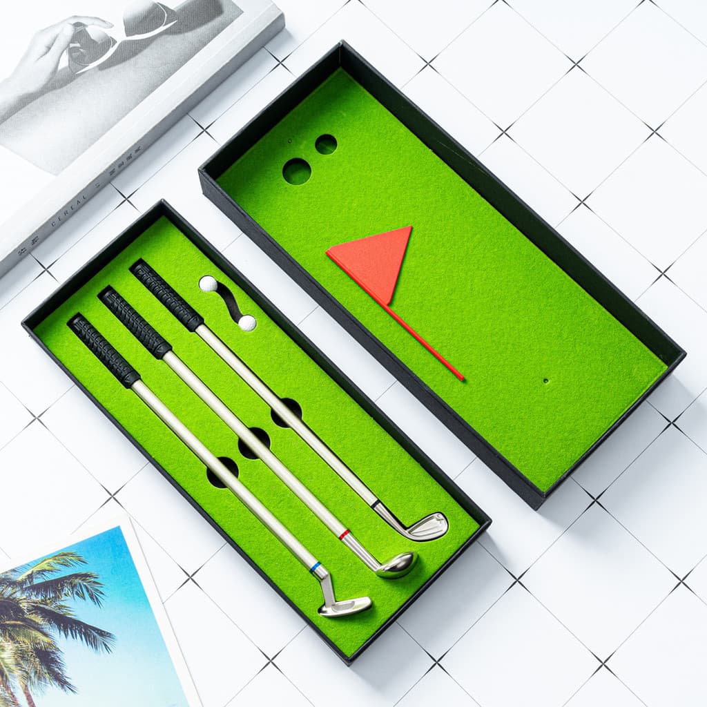 Caneta criativa em formato de taco de golfe, mini caixa de presente, conjunto de golfe, fabricante atacadista de canetas