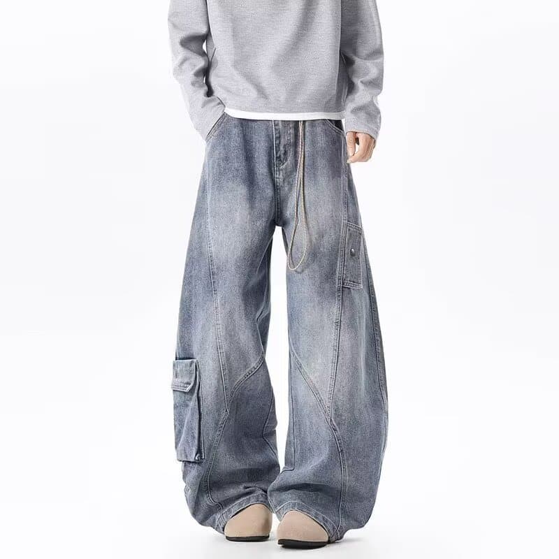 Americano Retro desconstrução lavado Machete Jeans masculino feminino Micro-queimado mais magro olhar solto Casual em li