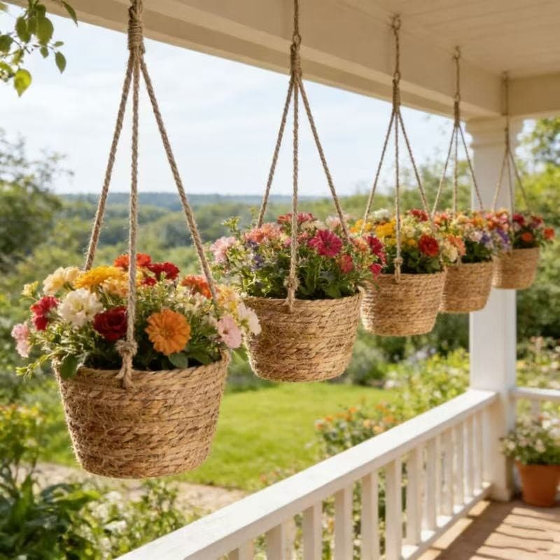 Vaso Suspenso De Juta Com Forro Plástico Para Plantas Cozinha Casa