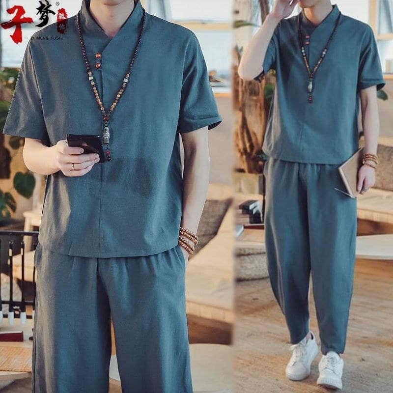Tang terno masculino estilo chinês na moda antigo traje Hanfu masculino estilo antigo terno de linho taoísta roupas outo