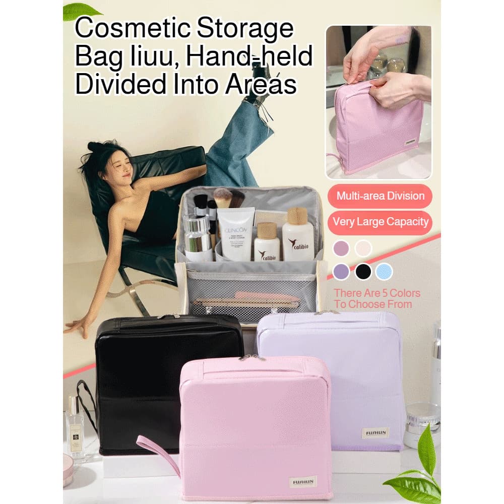 [Essencial de Viagem] [Viagem Essencial] Bolsa de Maquiagem Portátil/Organizador de Cosméticos/Necessaire Feminina