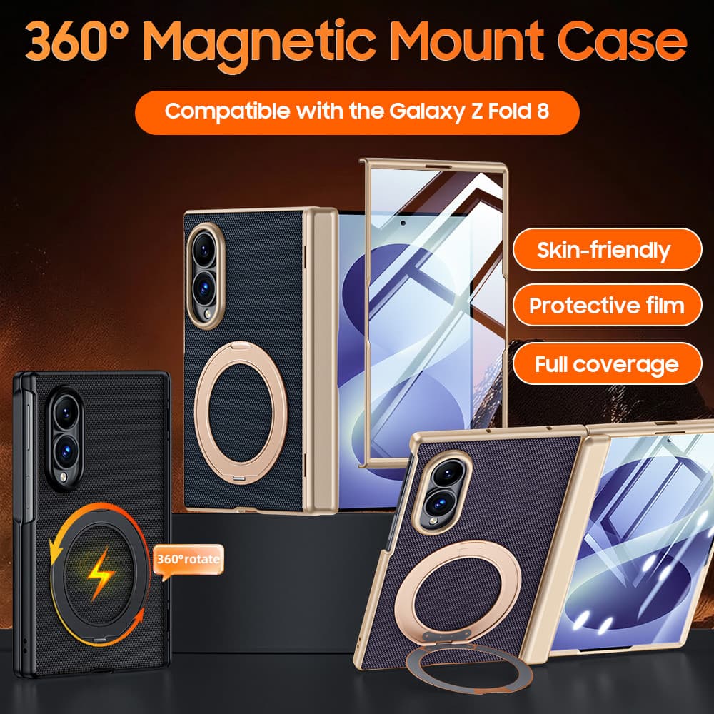 Couro Revestido Para Samsung Galaxy Z Fold 8 Ultra Fold8 Wide Fold8 5G Dobradiça Caso Girar Anel Magnético Suporte Capa