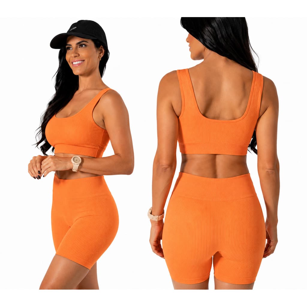Conjunto Fitness Short e Top Alça Canelado Alma Genius