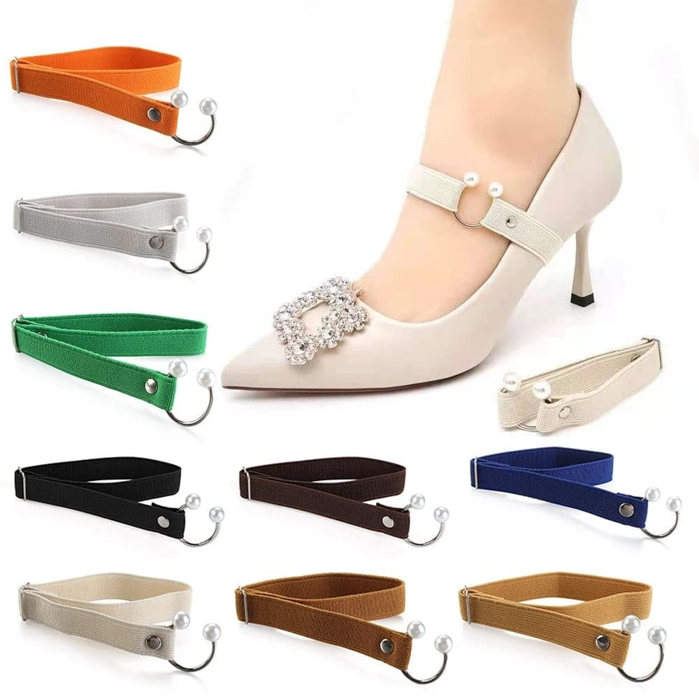 1 Par Elástico De Travamento Preguiçoso De Saltos Altos Em Forma De U Pacote De Sapatos Pérola/Cinto Ajustável Para Torn