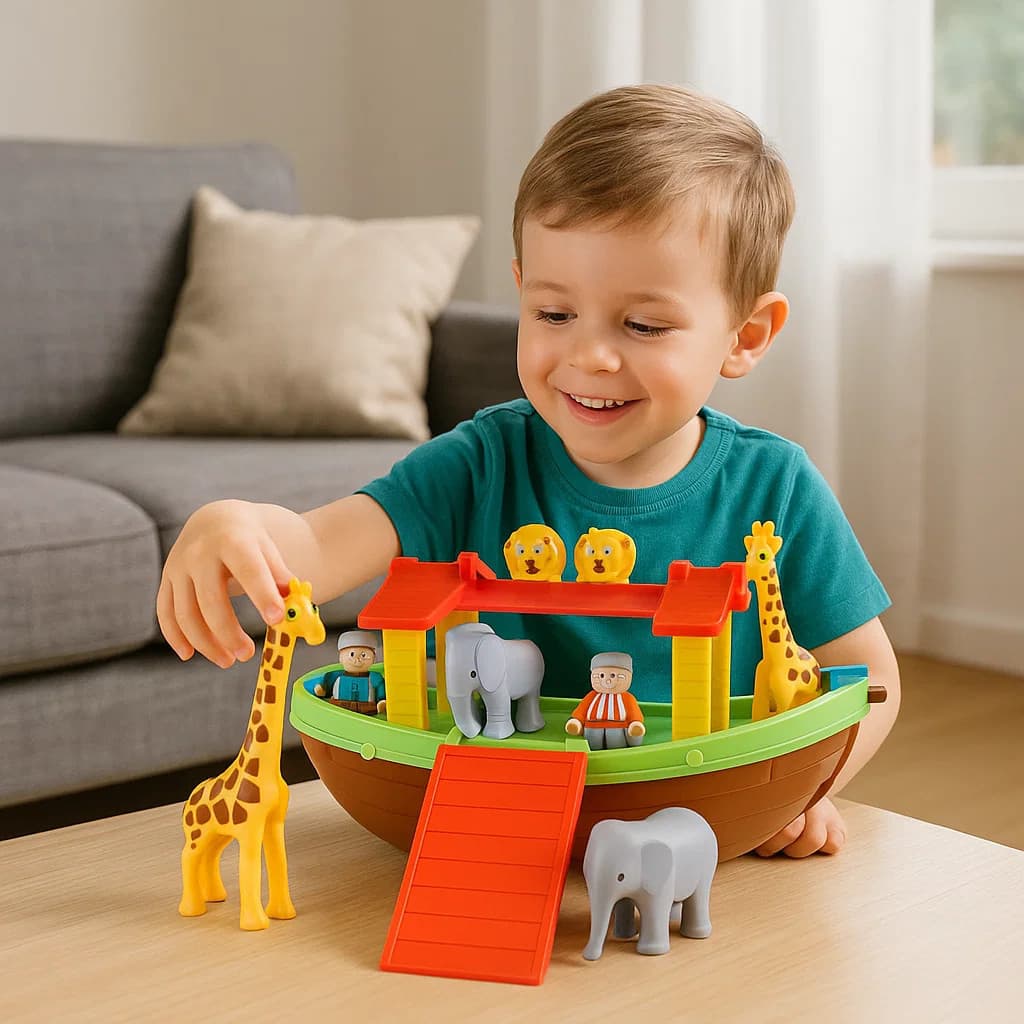 Arca de Noé Brinquedo Infantil com Animais Barco Educativo de Encaixe e Diversão Crianças