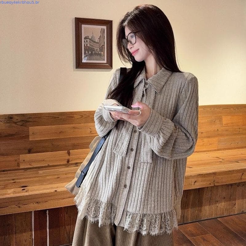 Tamanho grande Design estilo ocidental csa de renda csa de manga comprida feminina outono inverno gordura MM capa