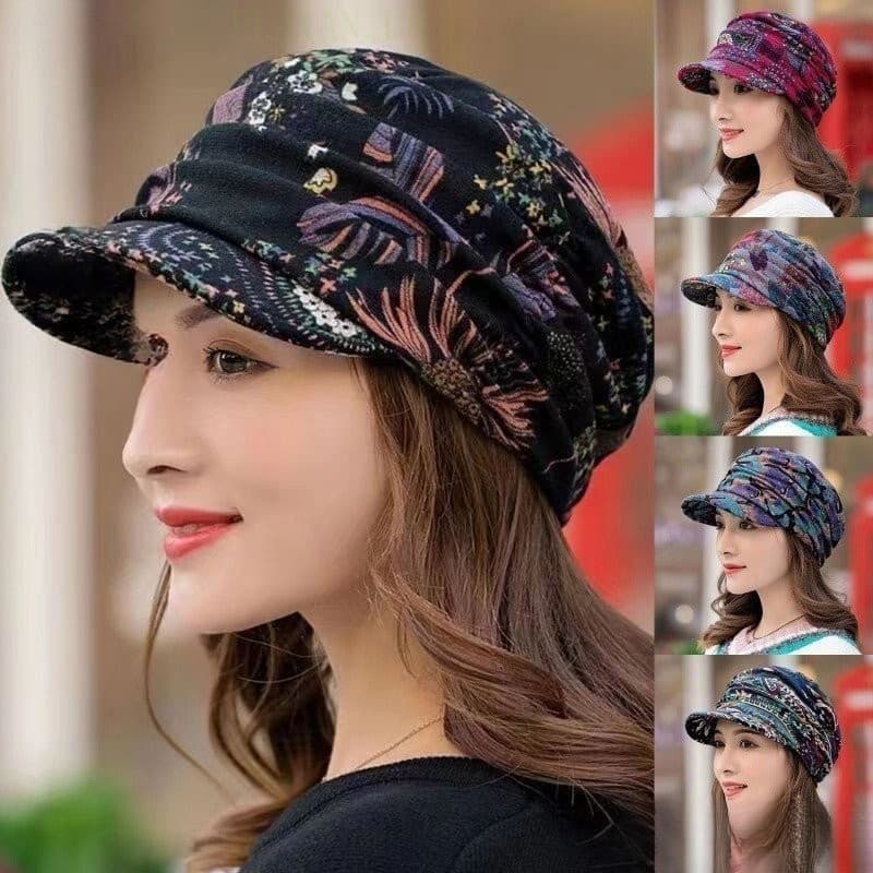 GUOJH 1pc Chapéu De Pato De Moda Feminina De Outono E Inverno Flor Quebrado Casual Versátil De Borda Curta Estilo Étnico