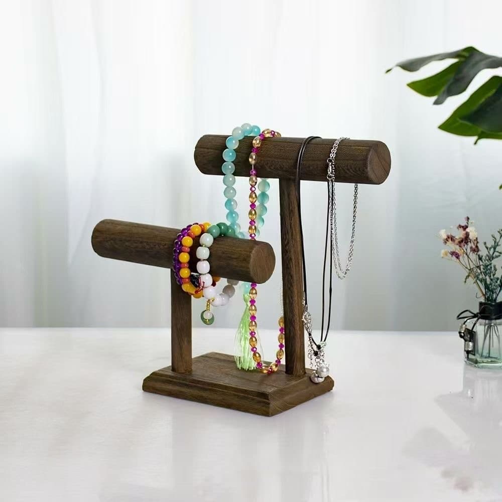 Expositor de joias de madeira para balcão e vitrine, suporte para armazenamento de brincos e joias, suporte para colares