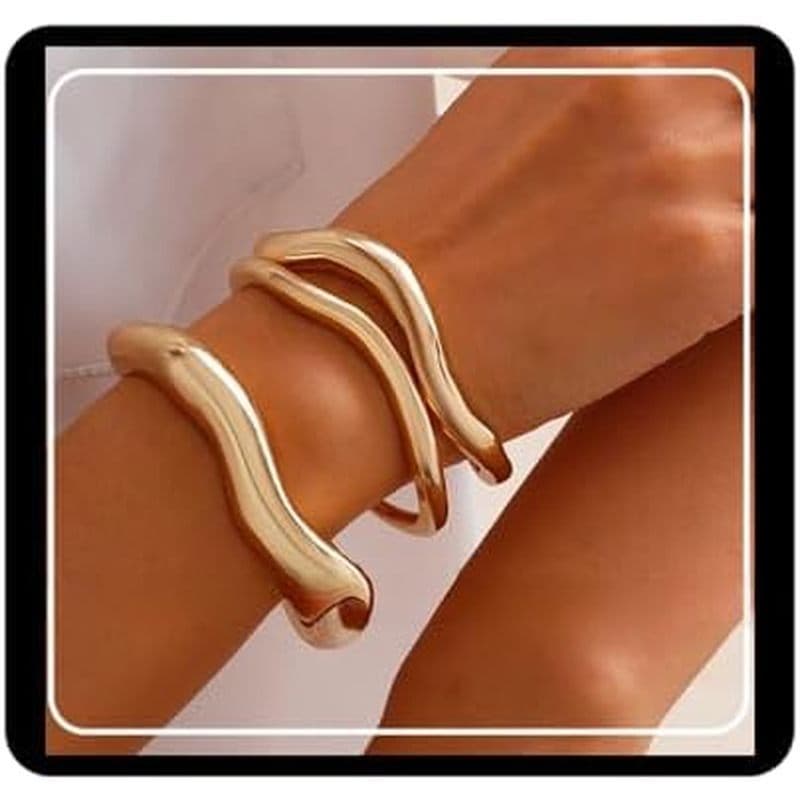 Pulseira Moderna Doubnine Com Declaração De Onda Espiral , Banhada , Design Robusto De Punho Aberto , Moda Para Mulheres
