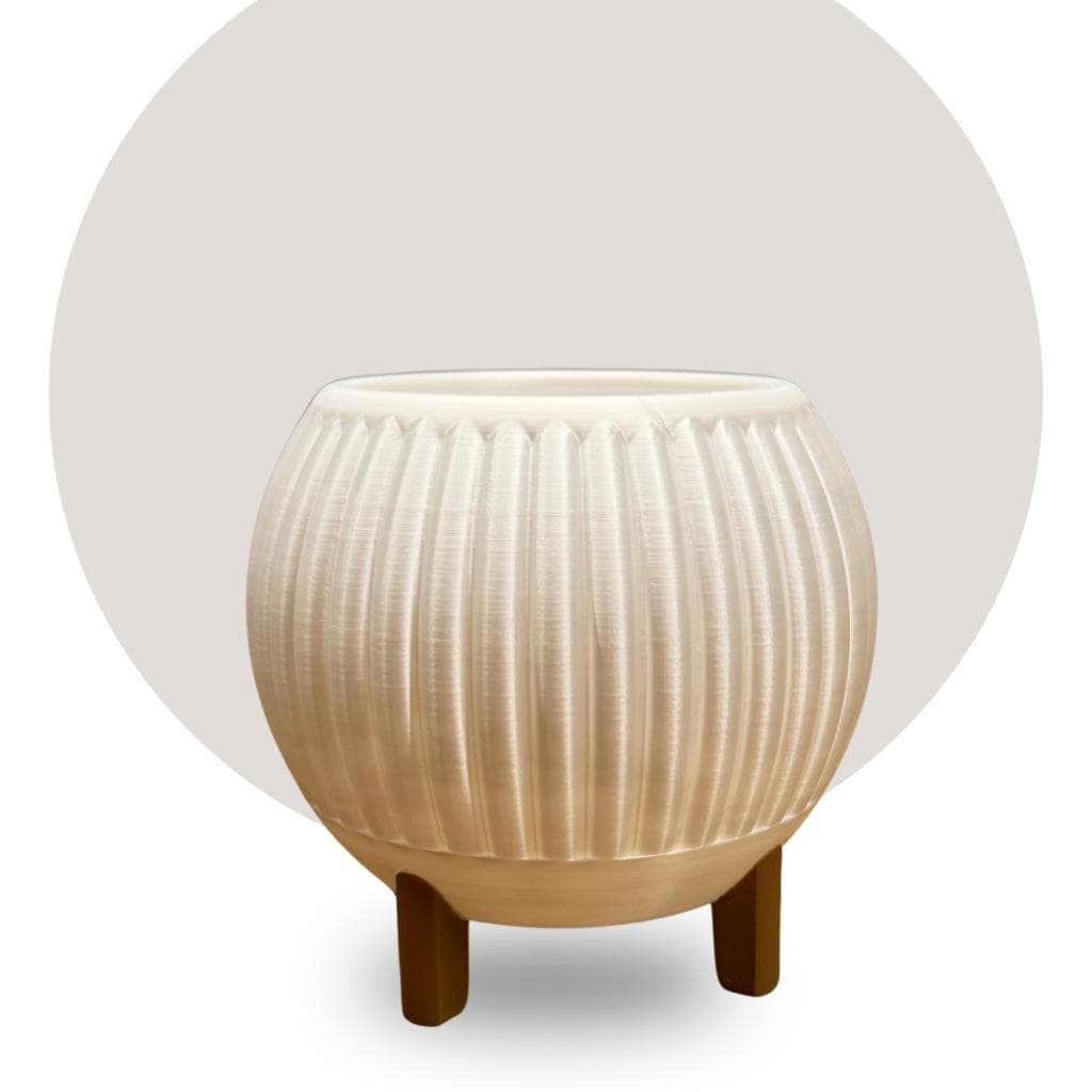 Vaso Decorativo 3D Esférico Branco Pérola Base Caramelo Clean Minimalista Suculenta Presente Climbr