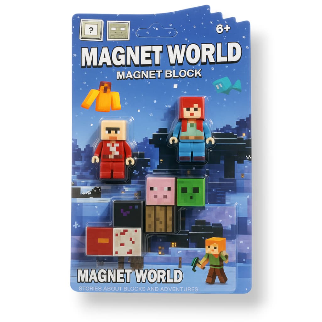 Kit 2 Minifiguras Magnéticas + Blocos de Montar Magnet World
