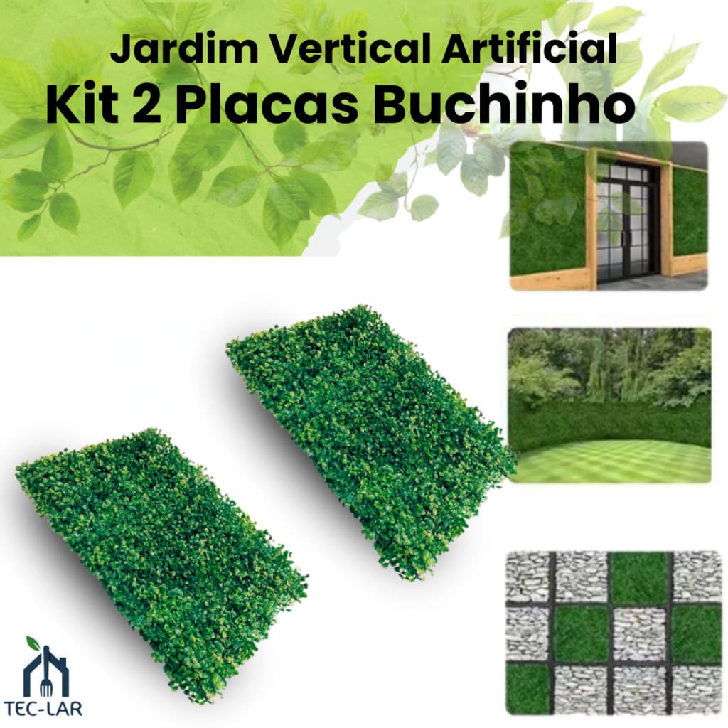 Kit 2 Placas Buchinho Artificial 40x60cm Grama Jardim Decoração Parede Verde Vertical Muro Inglês