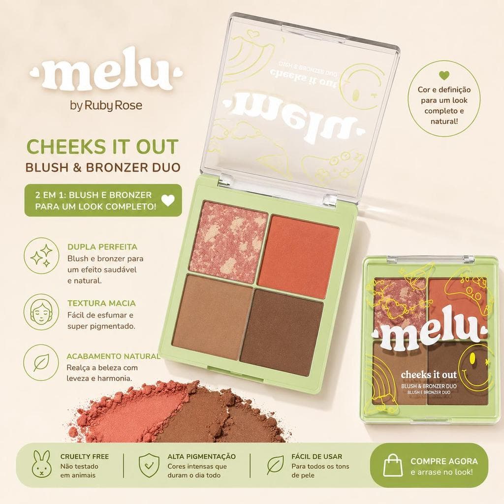Melu Paleta Multifuncional Cheeks It Out Orange Juice Textura Em Pó Para Maquiagem Completa E Sofisticada