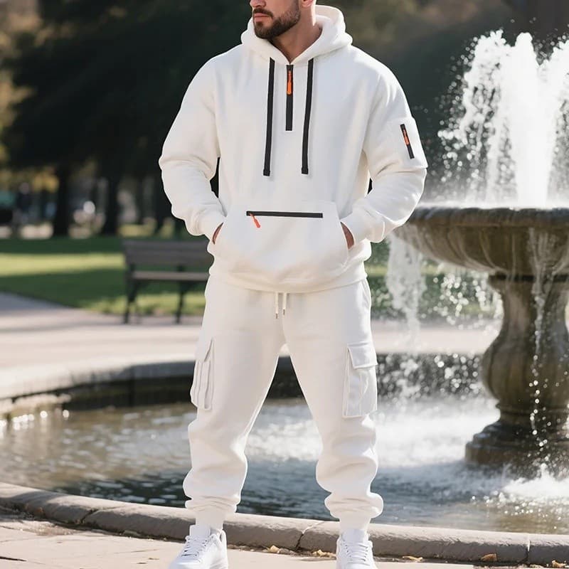 Conjunto esportivo masculino estilo outono e inverno, roupa esportiva casual masculina de fleece, suéter com zíper e cal