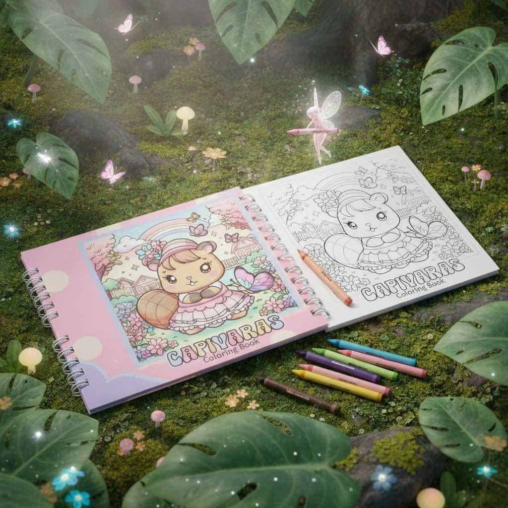 Livro de Colorir Infantil Capivara Rosa Divertido Atividades Educativas Crianças Meninas