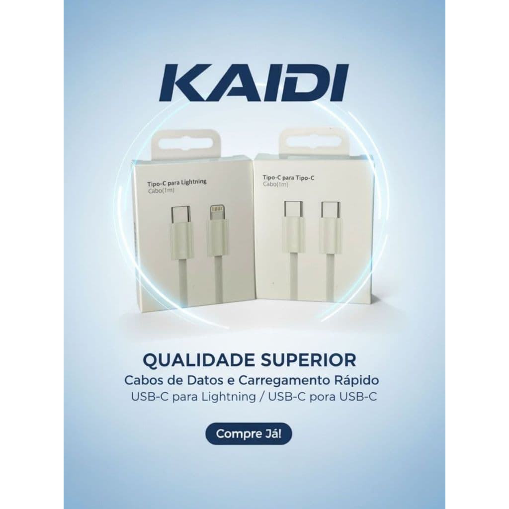 Cabo Kaidi KD-2504-CL/CC Reforçado 1m Turbo Rápido e Resistente KIT 5/10