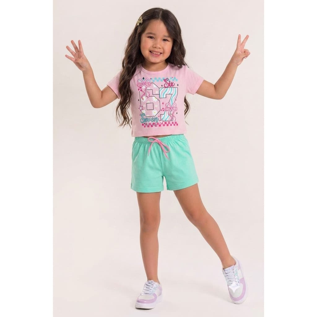 Conjunto Infantil Verão Feminino Cropped 67 Six Seven - Rosa | ED KIDS
