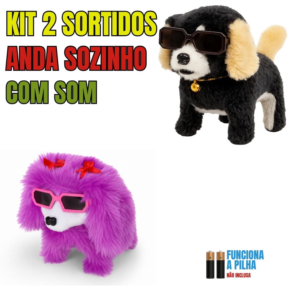 Kit com 2 Bichinhos de Pelúcia Interativos com Som e Movimento Automático