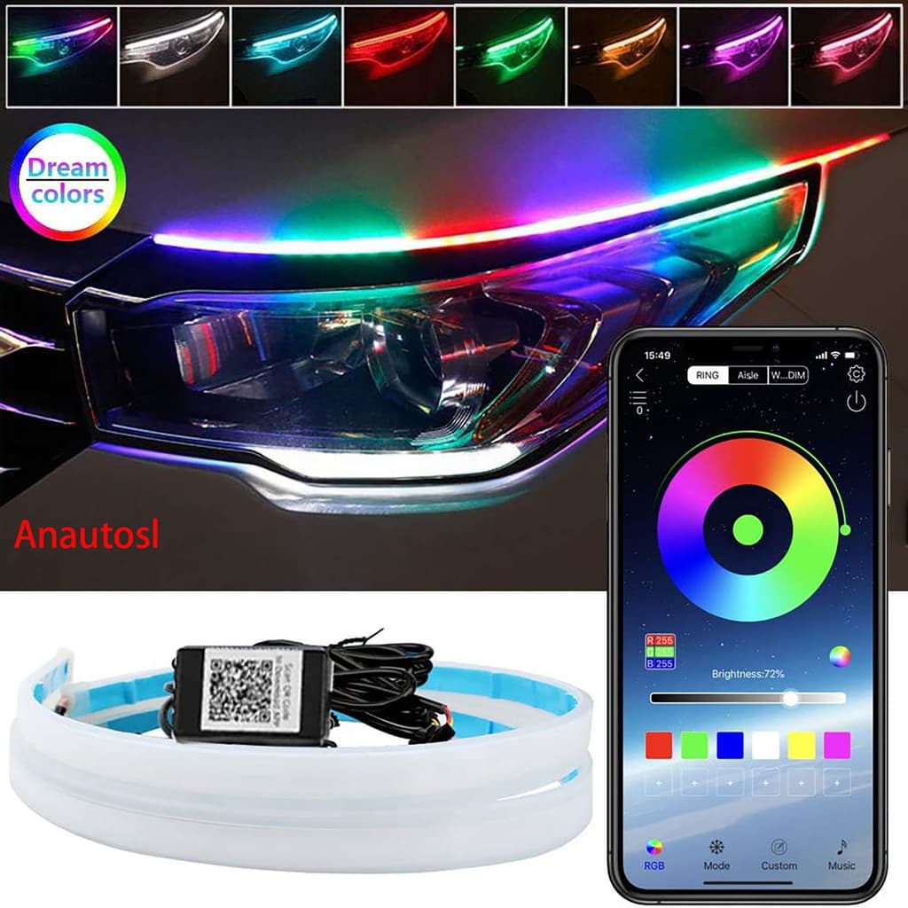 2pcs App Control DRL Luz Diurna Para Carro À Prova D'água Flexível RGB Multicolorido streamer Barra De 12V Sinal De Muda