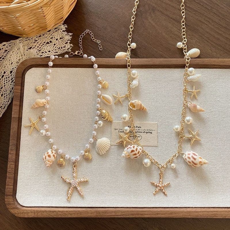 Ilha férias estilo estrela do mar concha borla colar feminino boêmio beira-mar viagem foto Wear