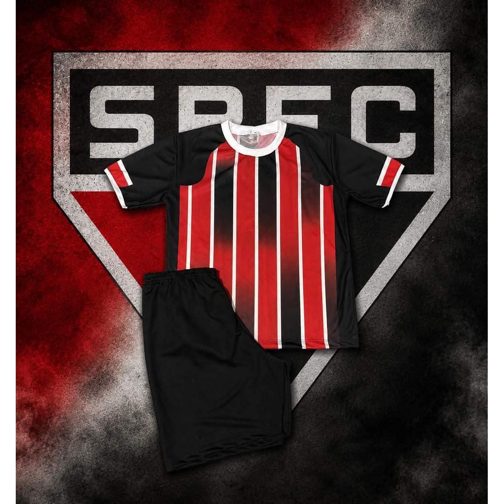 Kit Conjunto Infantil S.P.F.C LISTRADA NOVA 2026 Camisa e Short Futebol Menino