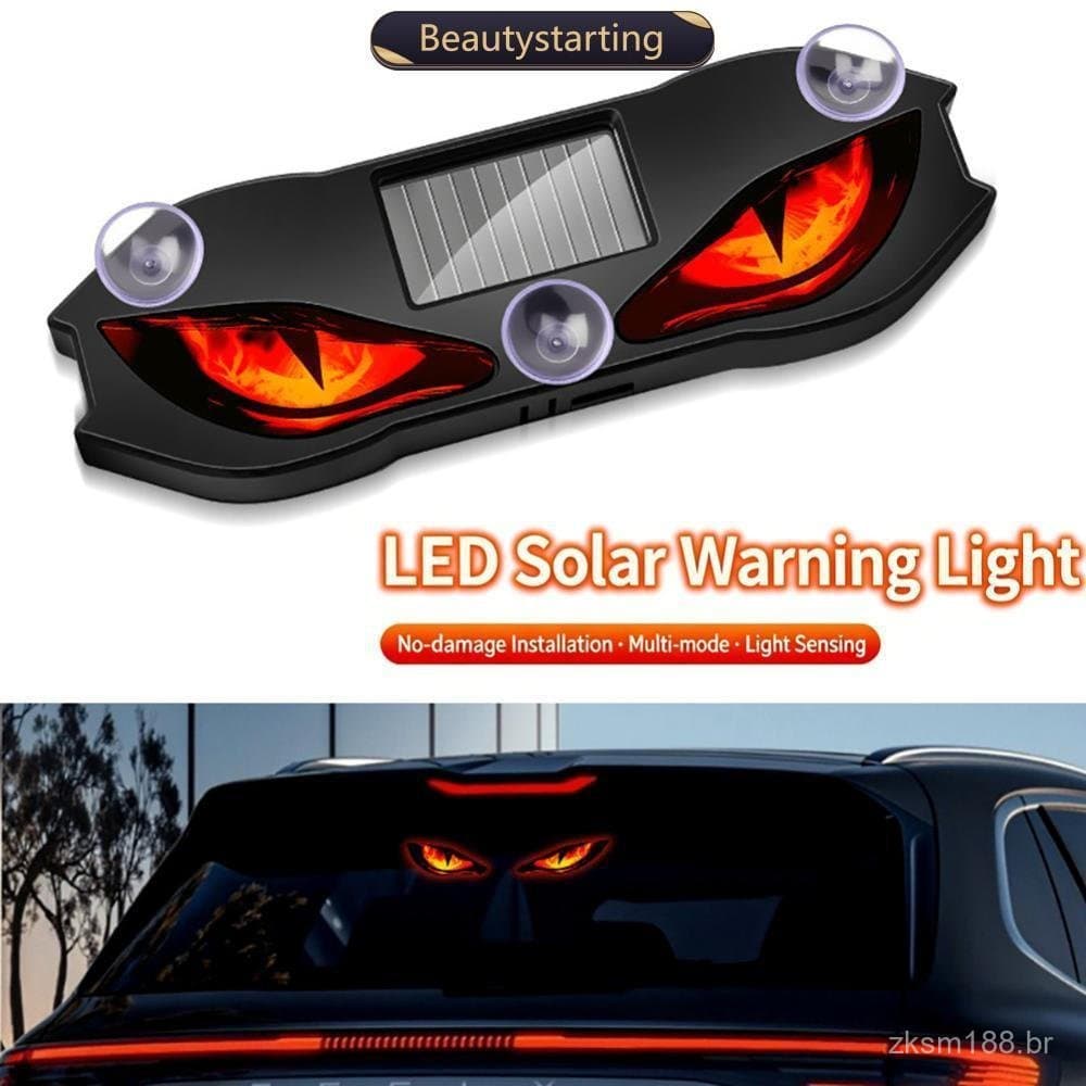 Luz de Advertência LED Solar com Efeito Olho de Diabo Dinâmico para Carro, com Montagem por Ventosa e Iluminação Ambient