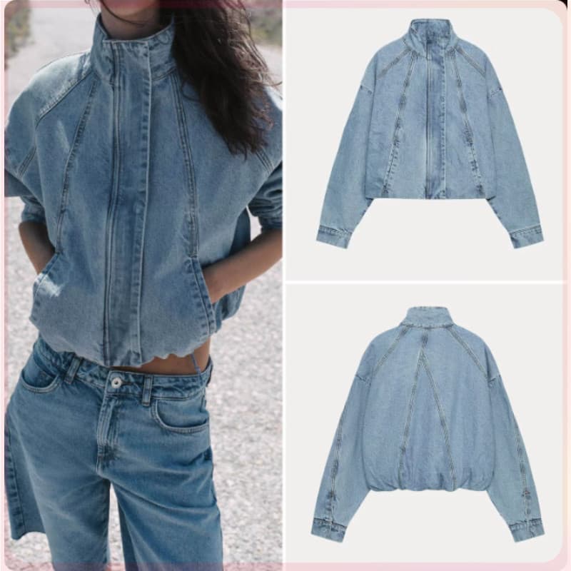 Jaqueta jeans feminina casual de manga comprida e gola alta, estilo europeu e americano, nova coleção de verão 2026, Bom