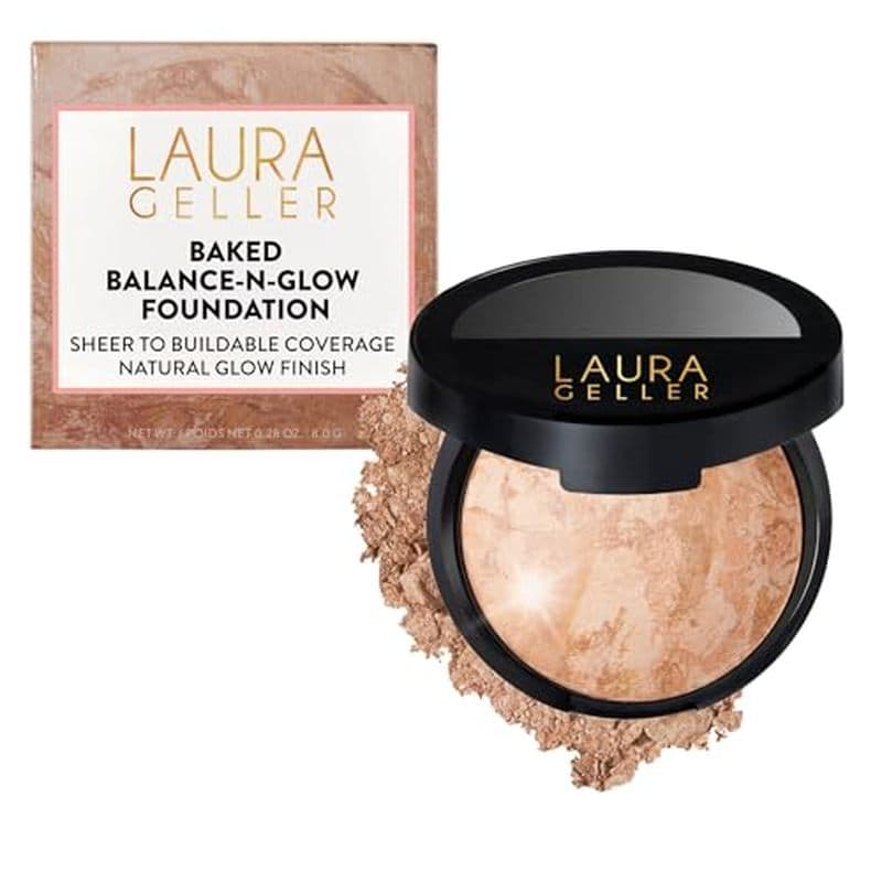 LAURA GELLER NEW YORK Baked Balance-n-Glow Base Em Pó Iluminador – Médio Feito À Mão Na Itália Acabamento Acetinado Com