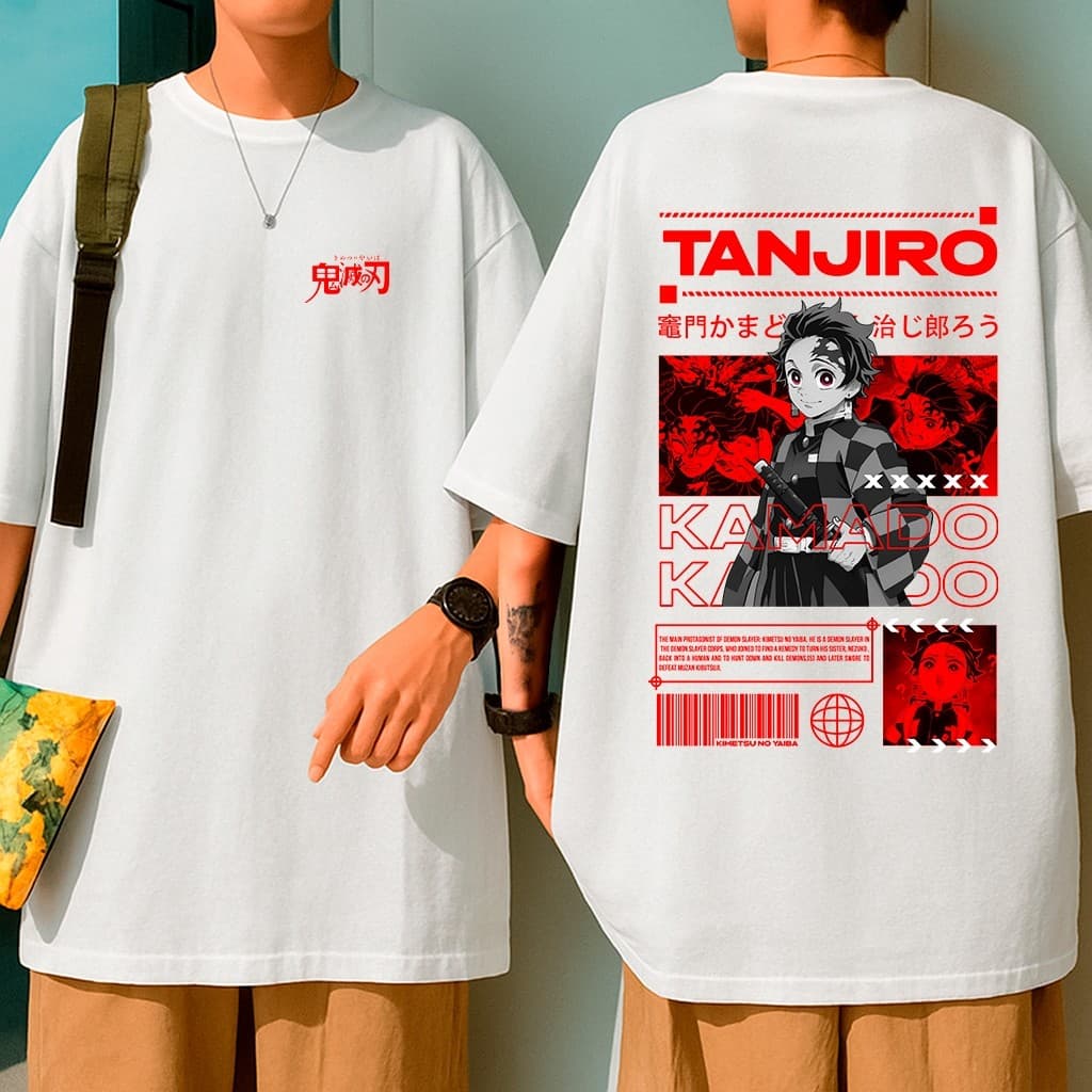 Camiseta Oversized Anime Demons Slayer Estampado Zenitsu Tanjiro Nezuko Inosuke Algodão Unissex