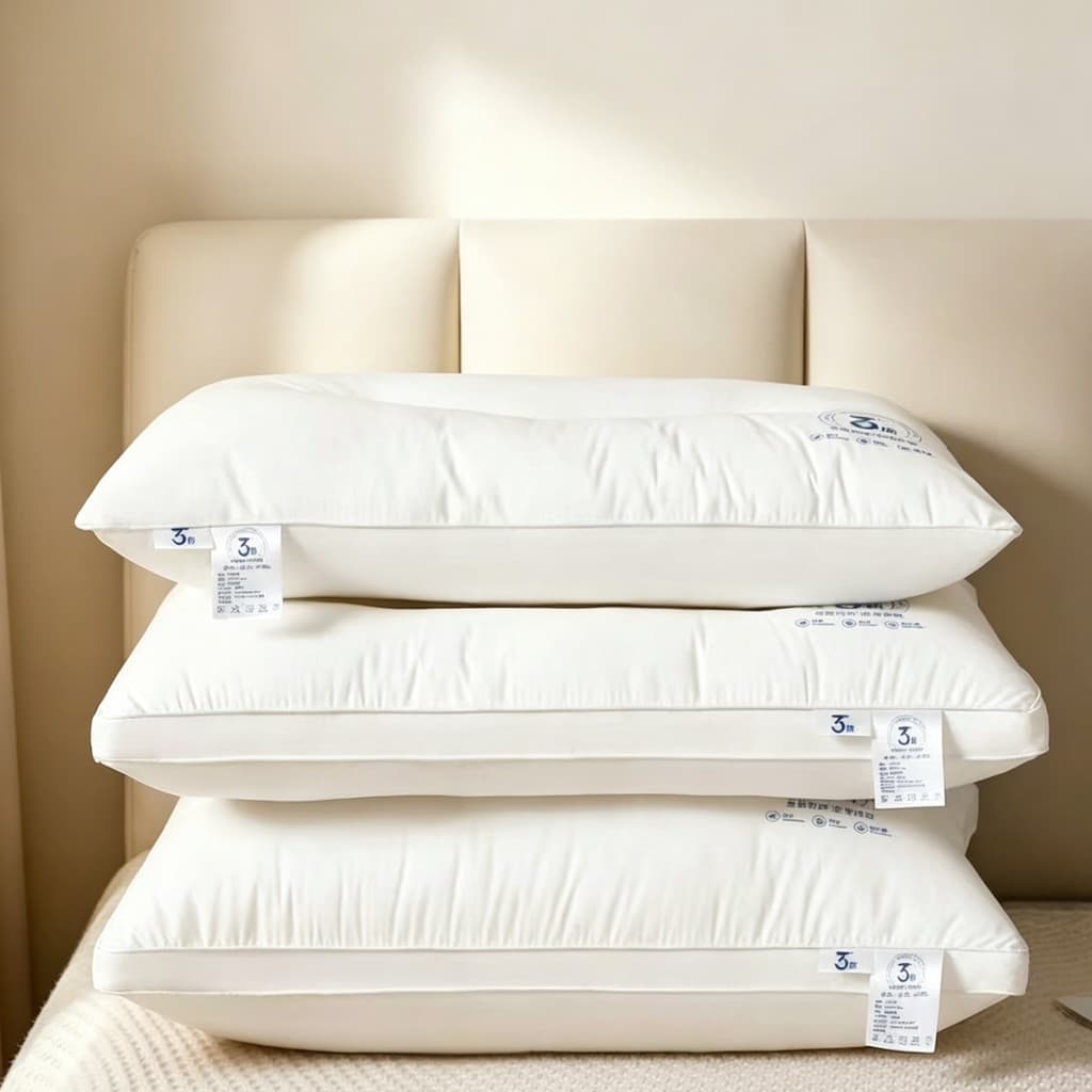 Travesseiro de pescoço com núcleo de rede de três provas de algodão High School Low-Style Feather Silk Cotton Pillow Cor