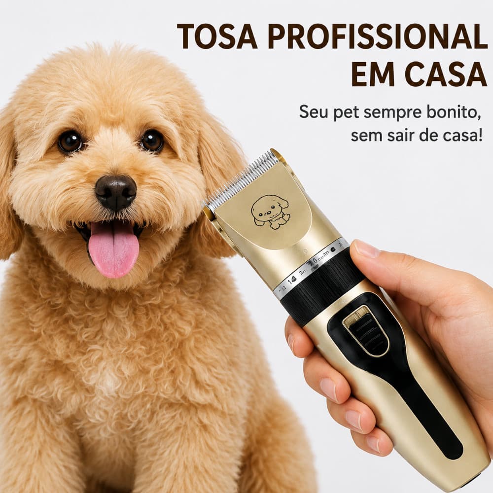 Kit Máquina de Tosa Pet Profissional sem Fio Recarregável 12 Acessórios para Cães e Gatos