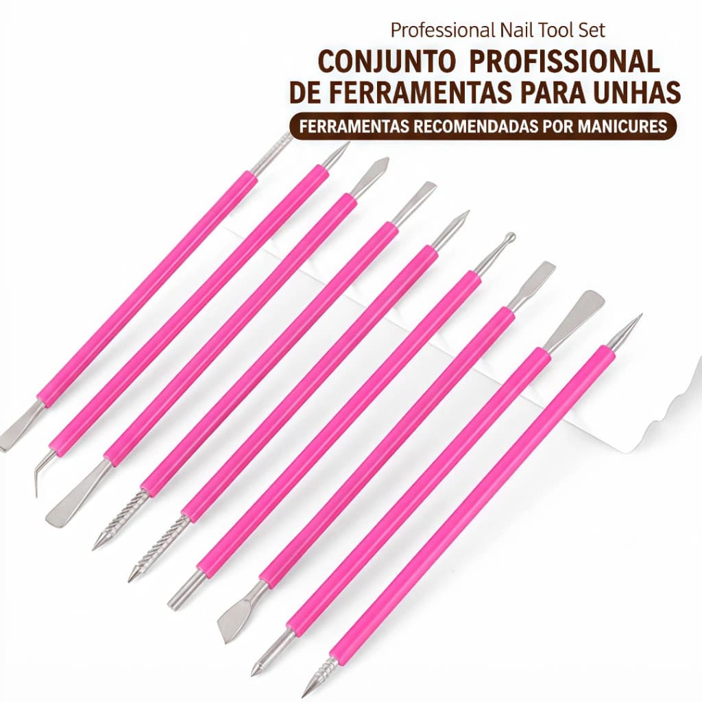 Kit Cutelaria 2/3/4/5Pcs Palito Unha Bastão Desencravador Espátula Manicure Inox Silicone