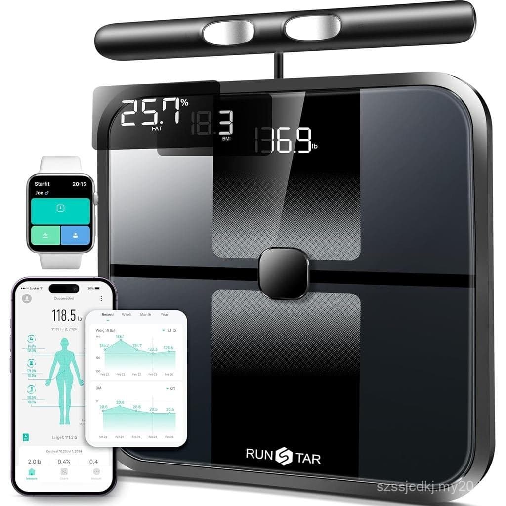 Balança Inteligente RunStar para Peso Corporal, Balança de Banheiro para Todo o Corpo com 8 Eletrodos para IMC, Massa Mu