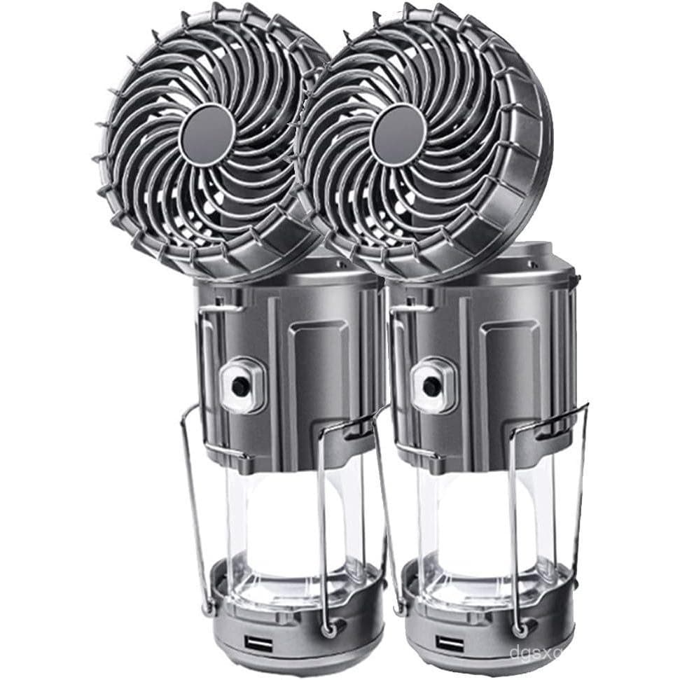 Conjunto de 2 Lanternas Solares para Camping com Ventilador, Fonte de Energia Tripla, Lanternas Recarregáveis para Queda