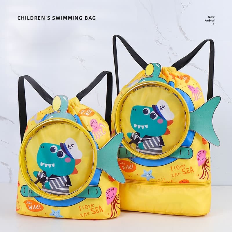 Bolsa de natação infantil com separação para itens secos e molhados, mochila de praia impermeável para meninos e meninas