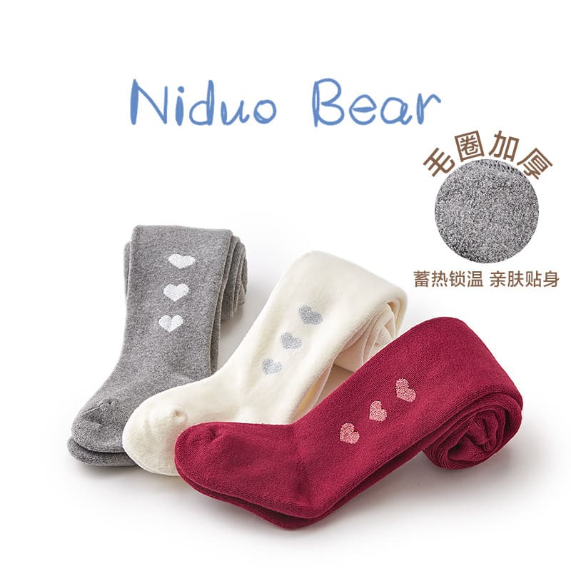 Niduo urso meninas meia-calça bebê crianças Leggings brancas bebê outono inverno engrossado velo exterior Wear Terry