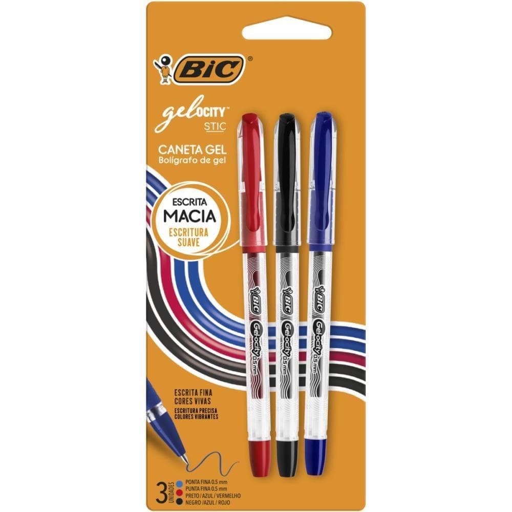 Caneta GEL BIC Gelocity AZ/PT/VM BL.C/03