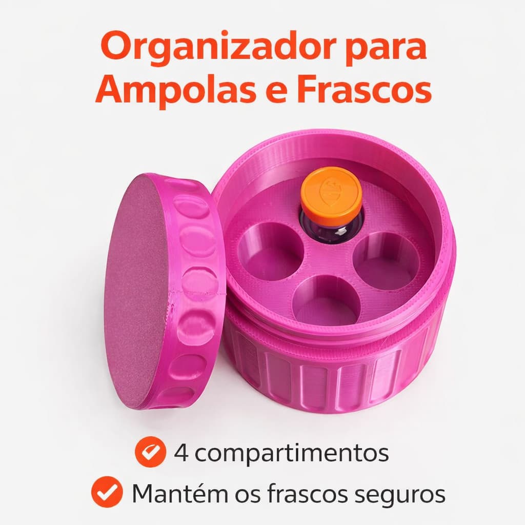 Organizador de Ampolas e Frascos de 3ML + 4 Tampas - Perfeito para guardar na geladeira