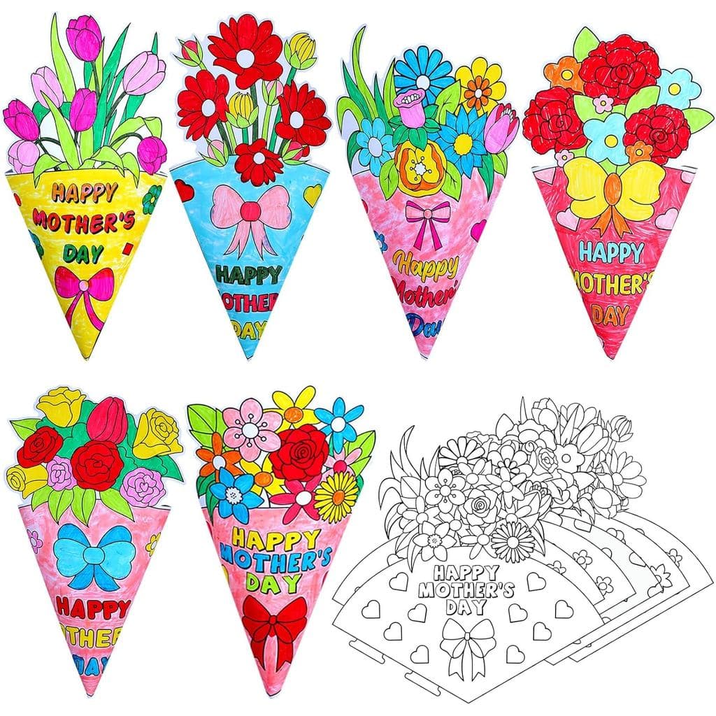 36 Pcs Color Your Own Paper Bouquet Mother's Day Paper Crafts for Kids Color Your Own DIY Crafts Mother’s Day Bouquet Mo