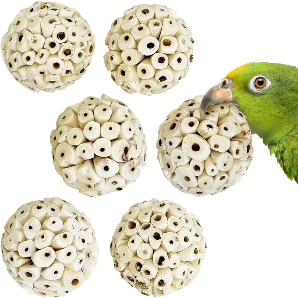 PINVNBY Pacote com 6 Pequenas Bolas de Sola para Pássaros, Brinquedos Macios e Mastigáveis, Bola de Sola Natural de 2,36