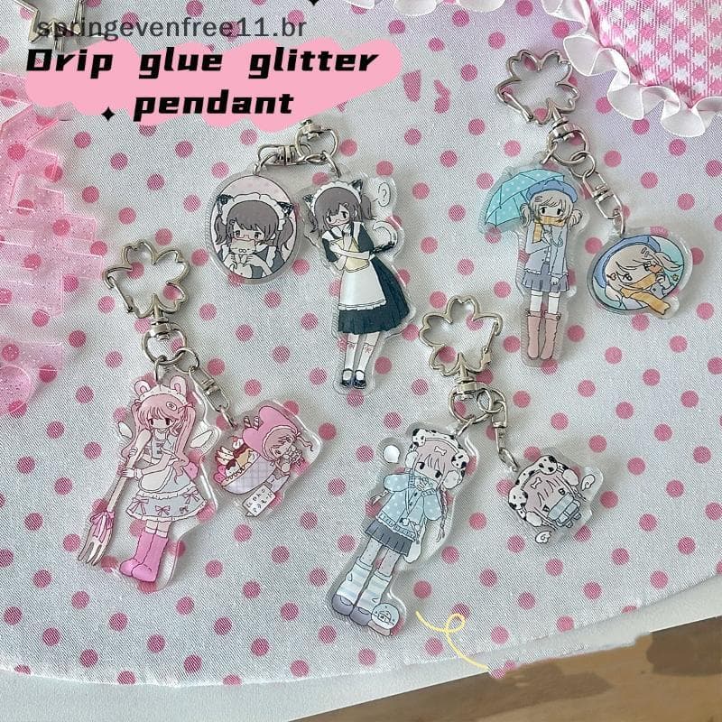 Primavera Dos Desenhos Animados Gotejamento Cola Menina Acrílico Chaveiro Telefone Cordão Kawaii Bapa Pingente Charme Ch